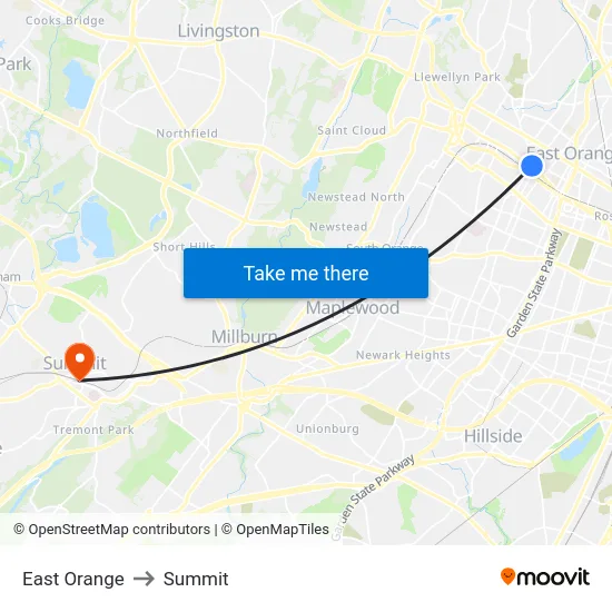 East Orange to Summit map