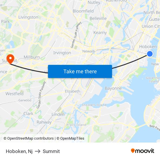 Hoboken, Nj to Summit map