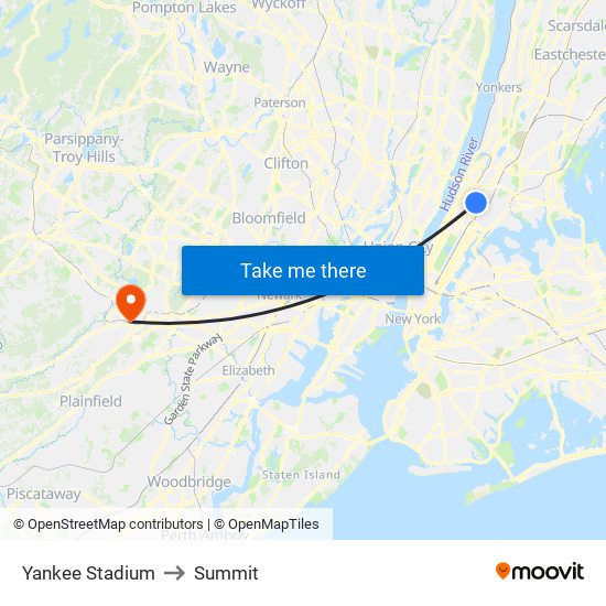 Yankee Stadium to Summit map