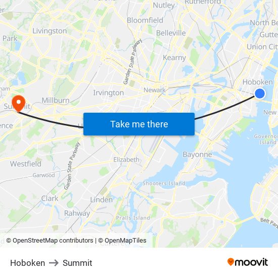 Hoboken to Summit map