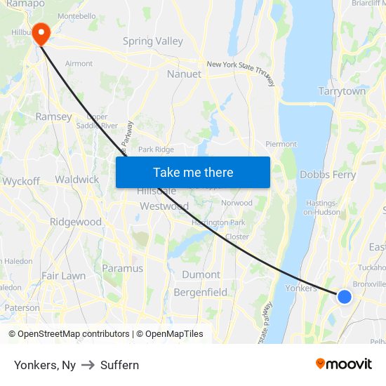 Yonkers, Ny to Suffern map