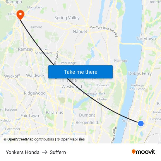 Yonkers Honda to Suffern map