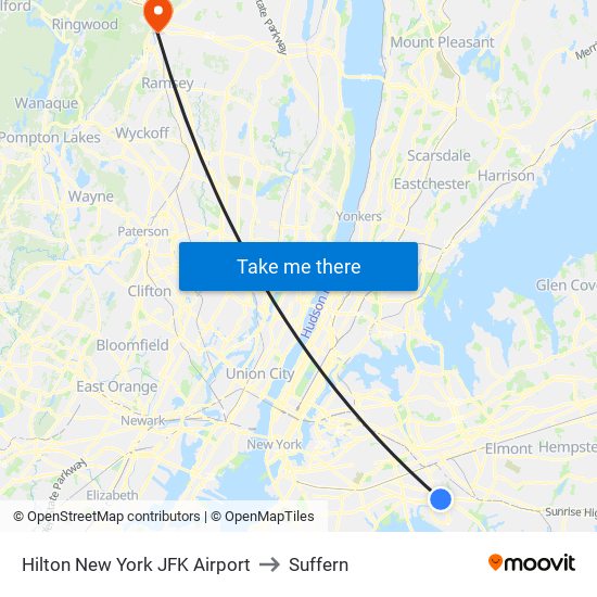 Hilton New York JFK Airport to Suffern map