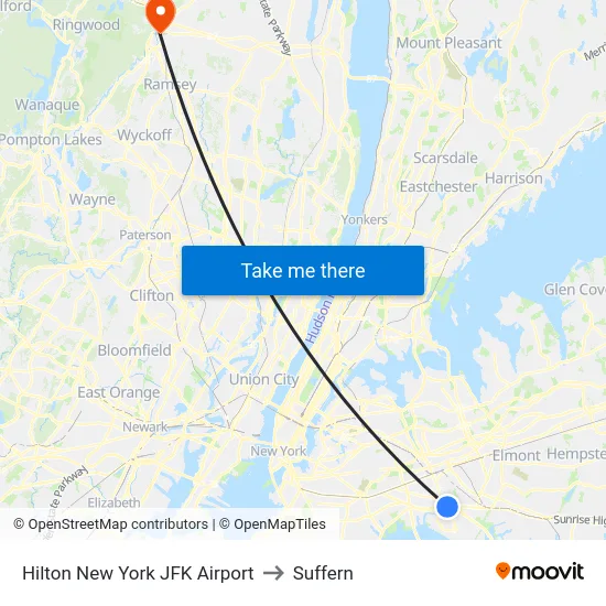 Hilton New York JFK Airport to Suffern map