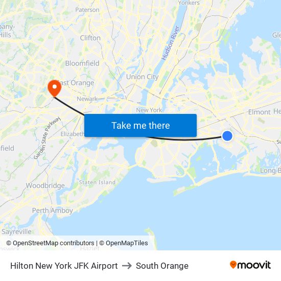 Hilton New York JFK Airport to South Orange map