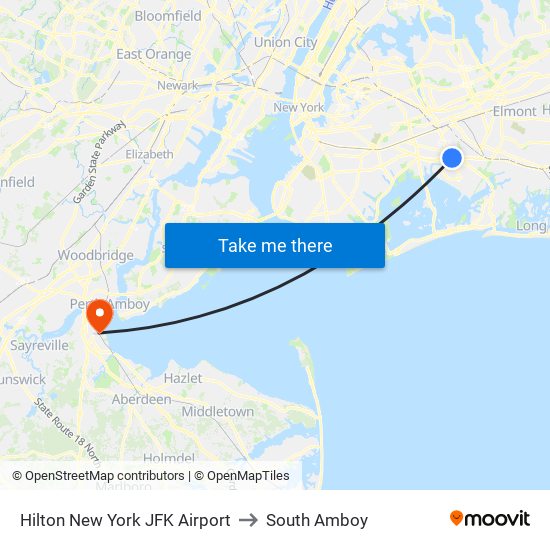 Hilton New York JFK Airport to South Amboy map