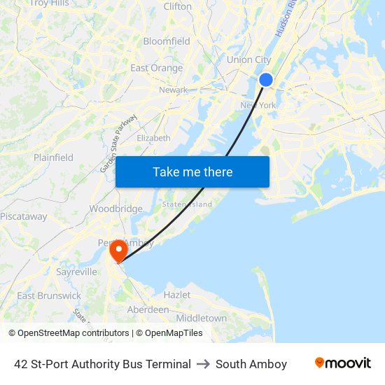 42 St-Port Authority Bus Terminal to South Amboy map