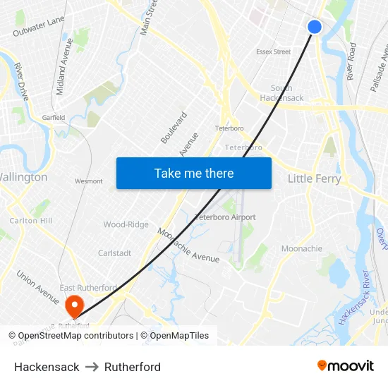 Hackensack to Rutherford map