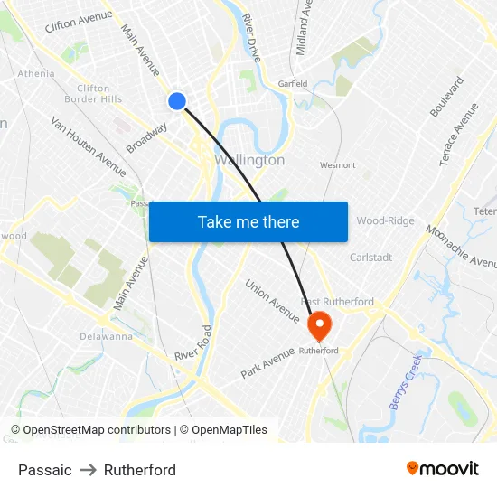 Passaic to Rutherford map
