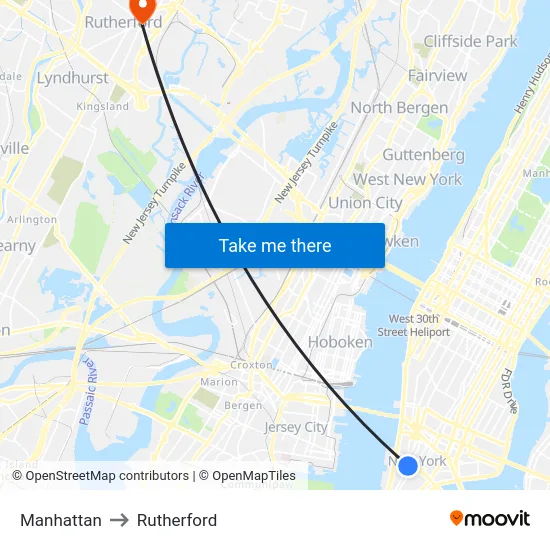 Manhattan to Rutherford map