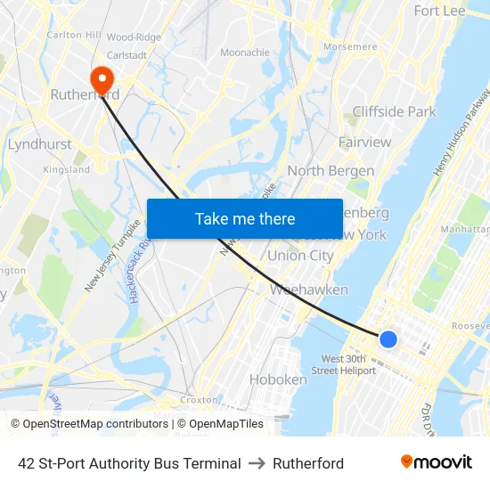 42 St-Port Authority Bus Terminal to Rutherford map