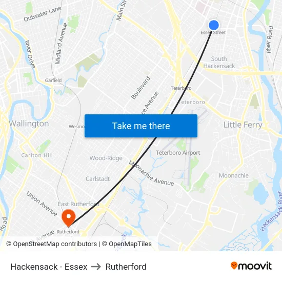 Hackensack - Essex to Rutherford map