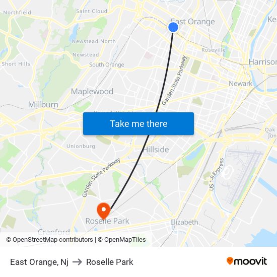 East Orange, Nj to Roselle Park map