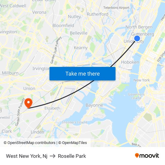 West New York, Nj to Roselle Park map