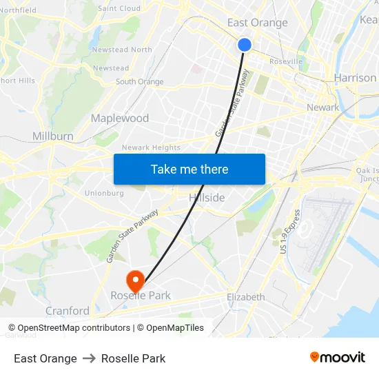 East Orange to Roselle Park map