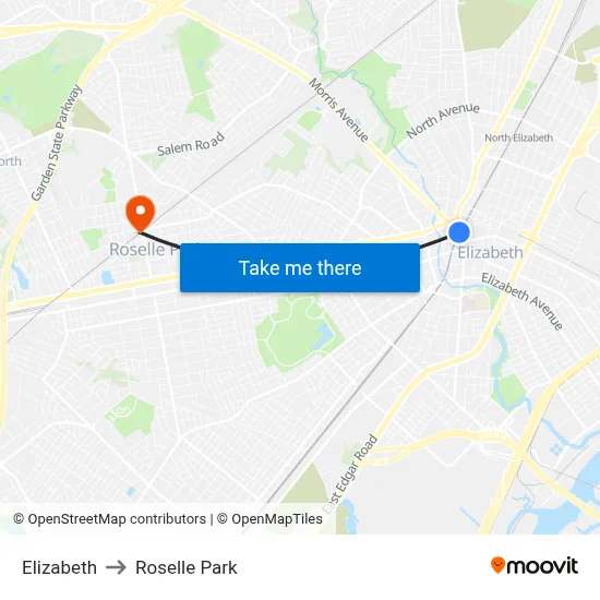 Elizabeth to Roselle Park map