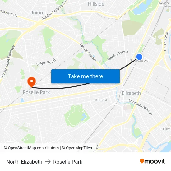 North Elizabeth to Roselle Park map