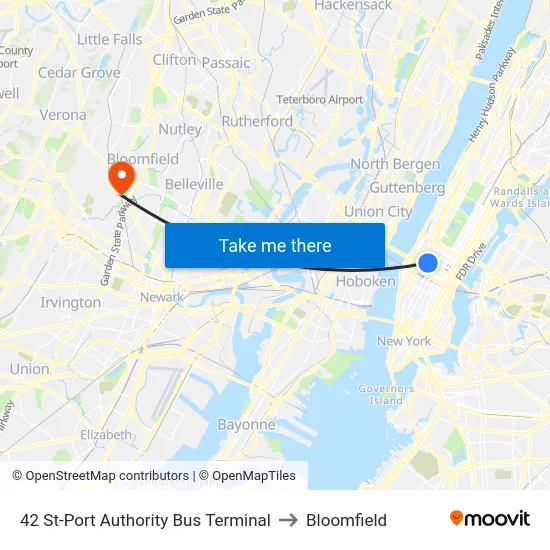 42 St-Port Authority Bus Terminal to Bloomfield map