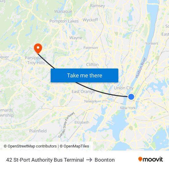 42 St-Port Authority Bus Terminal to Boonton map