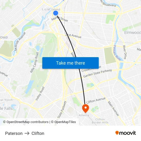 Paterson to Clifton map
