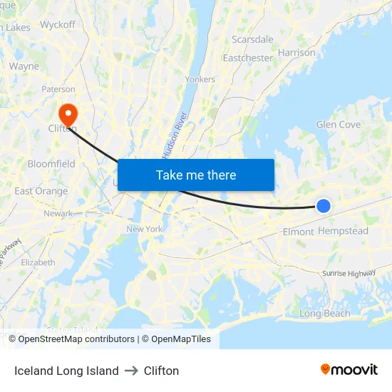 Iceland Long Island to Clifton map