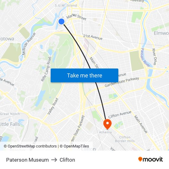 Paterson Museum to Clifton map