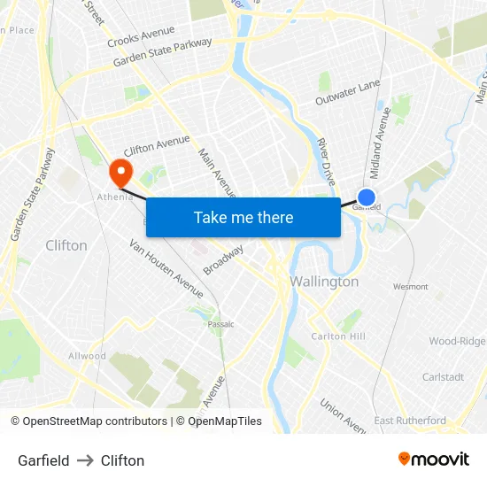 Garfield to Clifton map