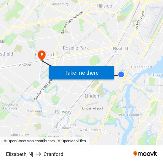 Elizabeth, Nj to Cranford map