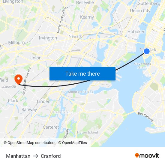 Manhattan to Cranford map