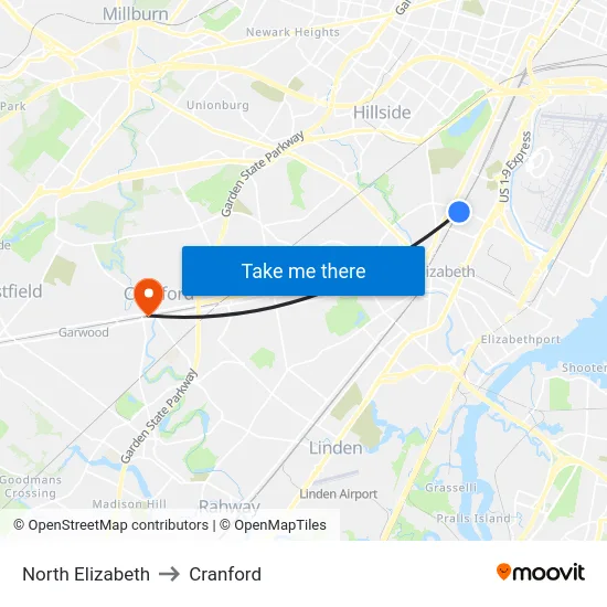 North Elizabeth to Cranford map