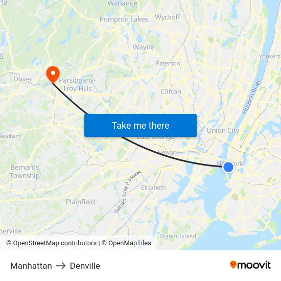 Manhattan to Denville map