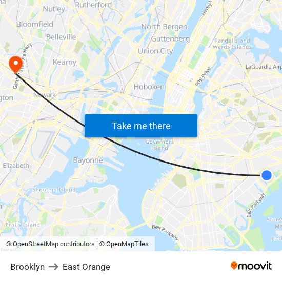 Brooklyn to East Orange map