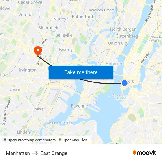 Manhattan to East Orange map
