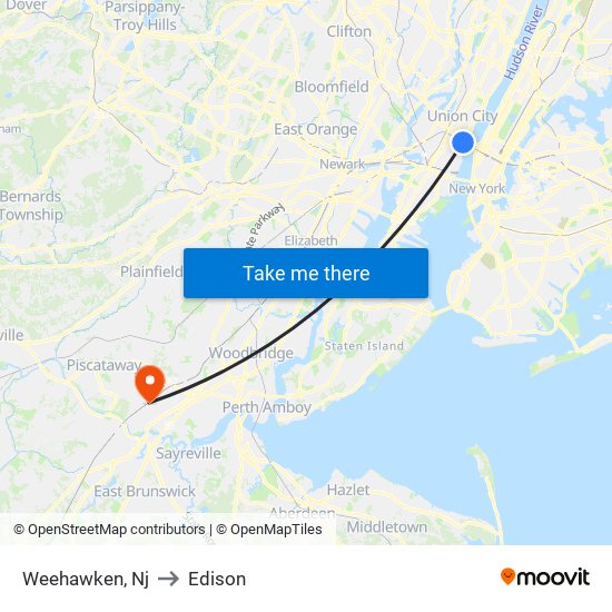 Weehawken, Nj to Edison map