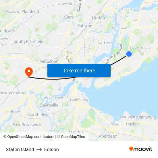 Staten Island to Edison map