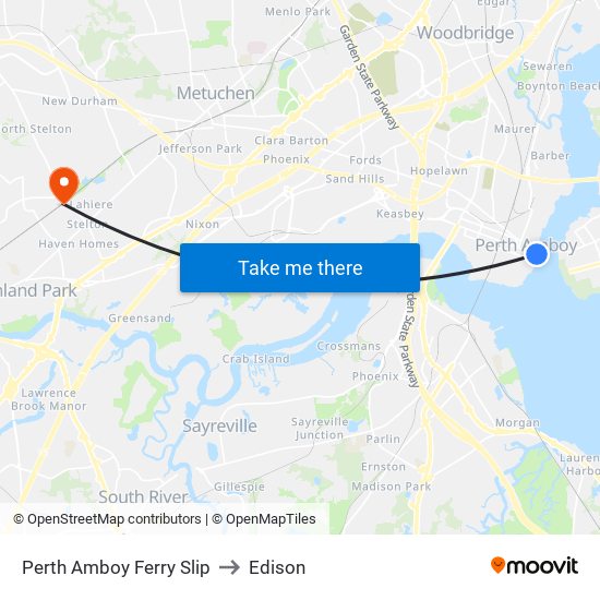 Perth Amboy Ferry Slip to Edison map