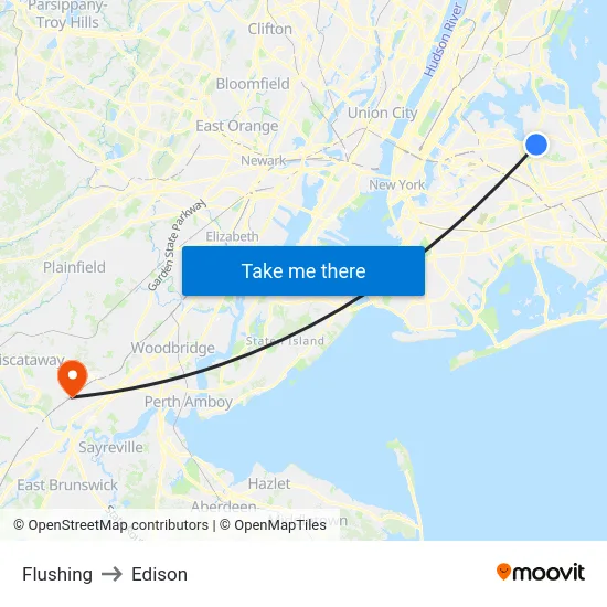 Flushing to Edison map