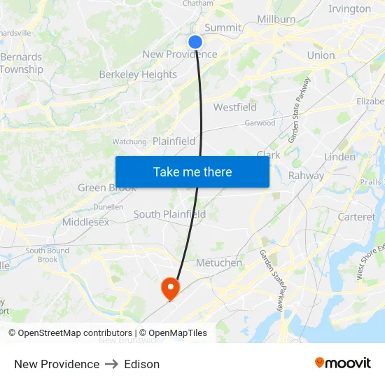 New Providence to Edison map