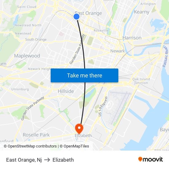 East Orange, Nj to Elizabeth map