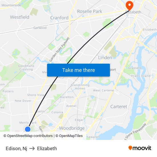 Edison, Nj to Elizabeth map