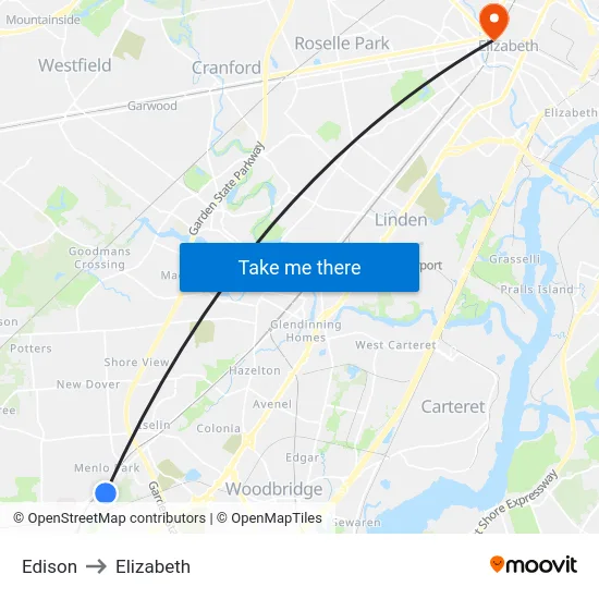 Edison to Elizabeth map
