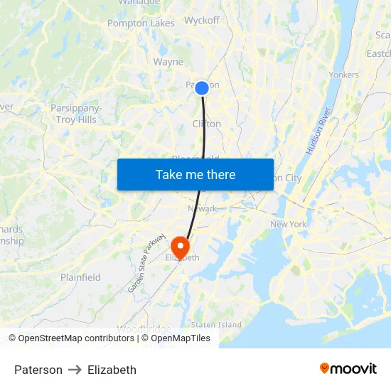 Paterson to Elizabeth map