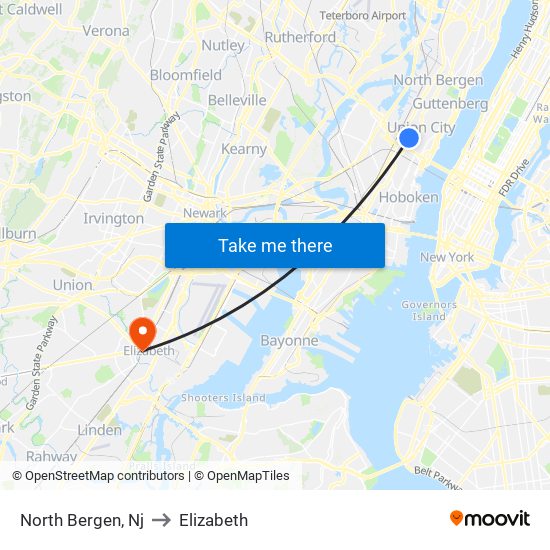 North Bergen, Nj to Elizabeth map