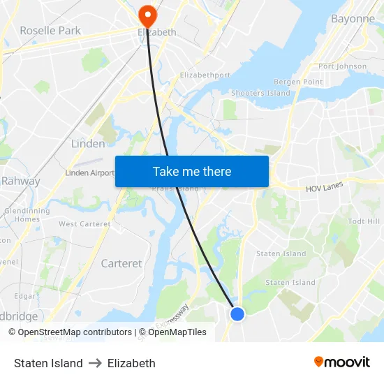Staten Island to Elizabeth map