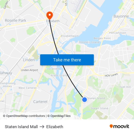 Staten Island Mall to Elizabeth map