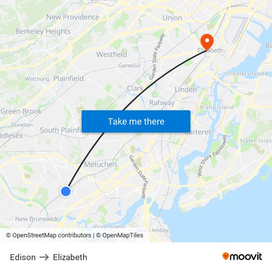 Edison to Elizabeth map