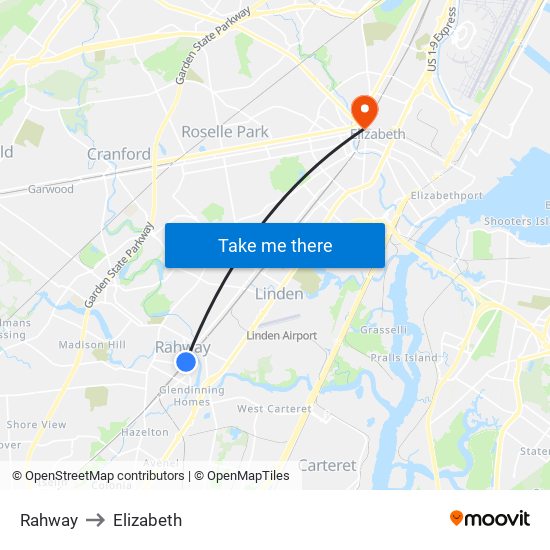 Rahway to Elizabeth map