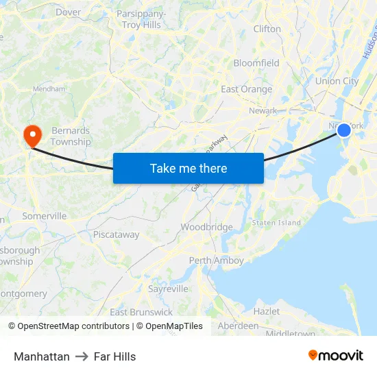 Manhattan to Far Hills map