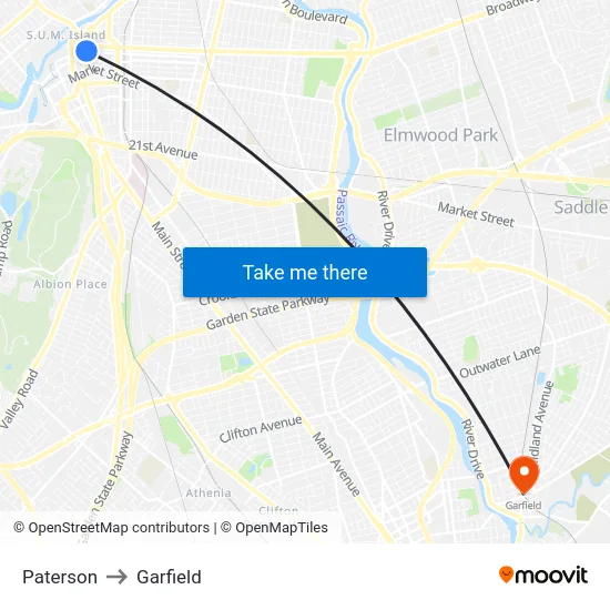 Paterson to Garfield map