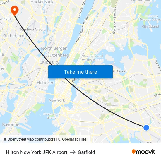Hilton New York JFK Airport to Garfield map